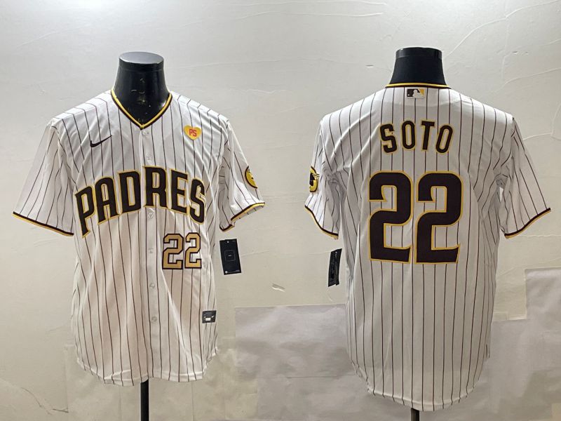 Men San Diego Padres 22 Soto White Stripe Game 2025 Nike MLB Jersey style 9
